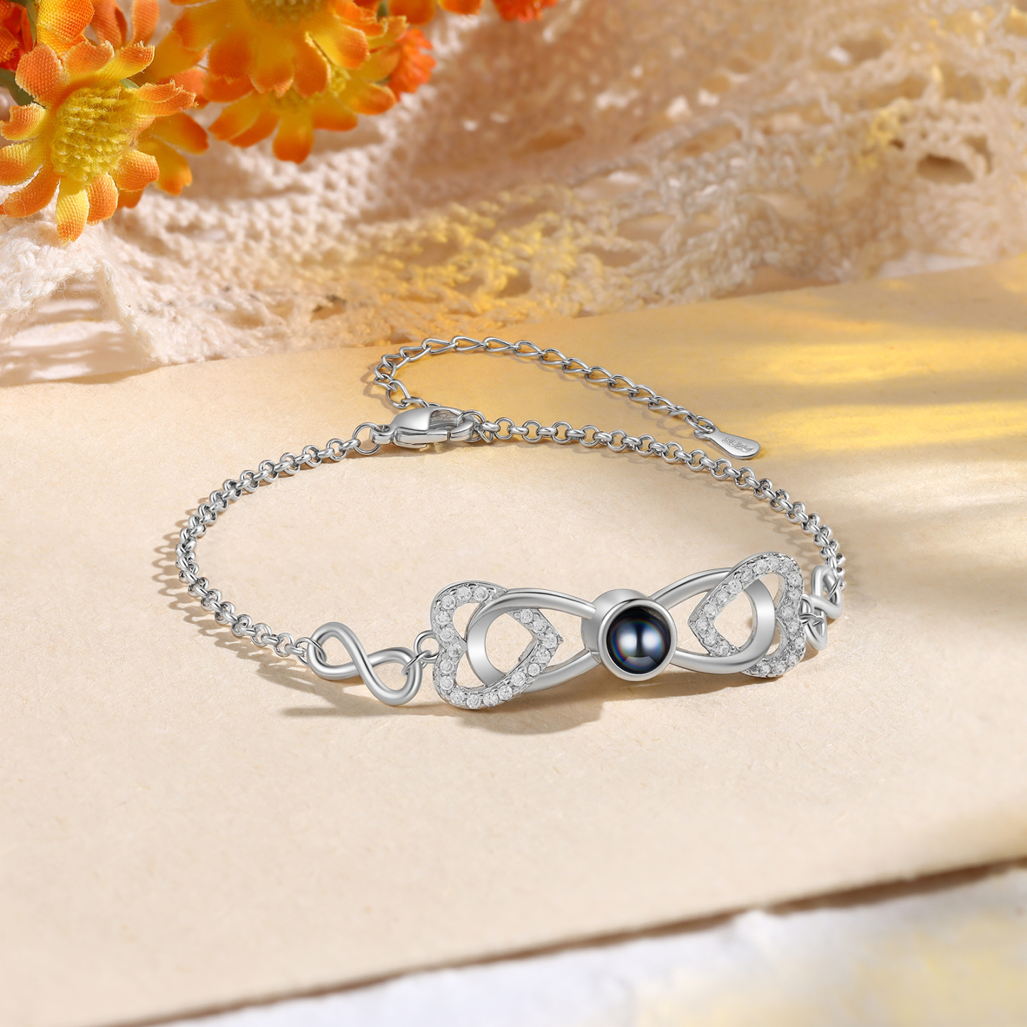 Personalized Projection Bracelet Custom 1 Photo Infinity & Heart Design 3 Colors Gift for Her | Lorajewel