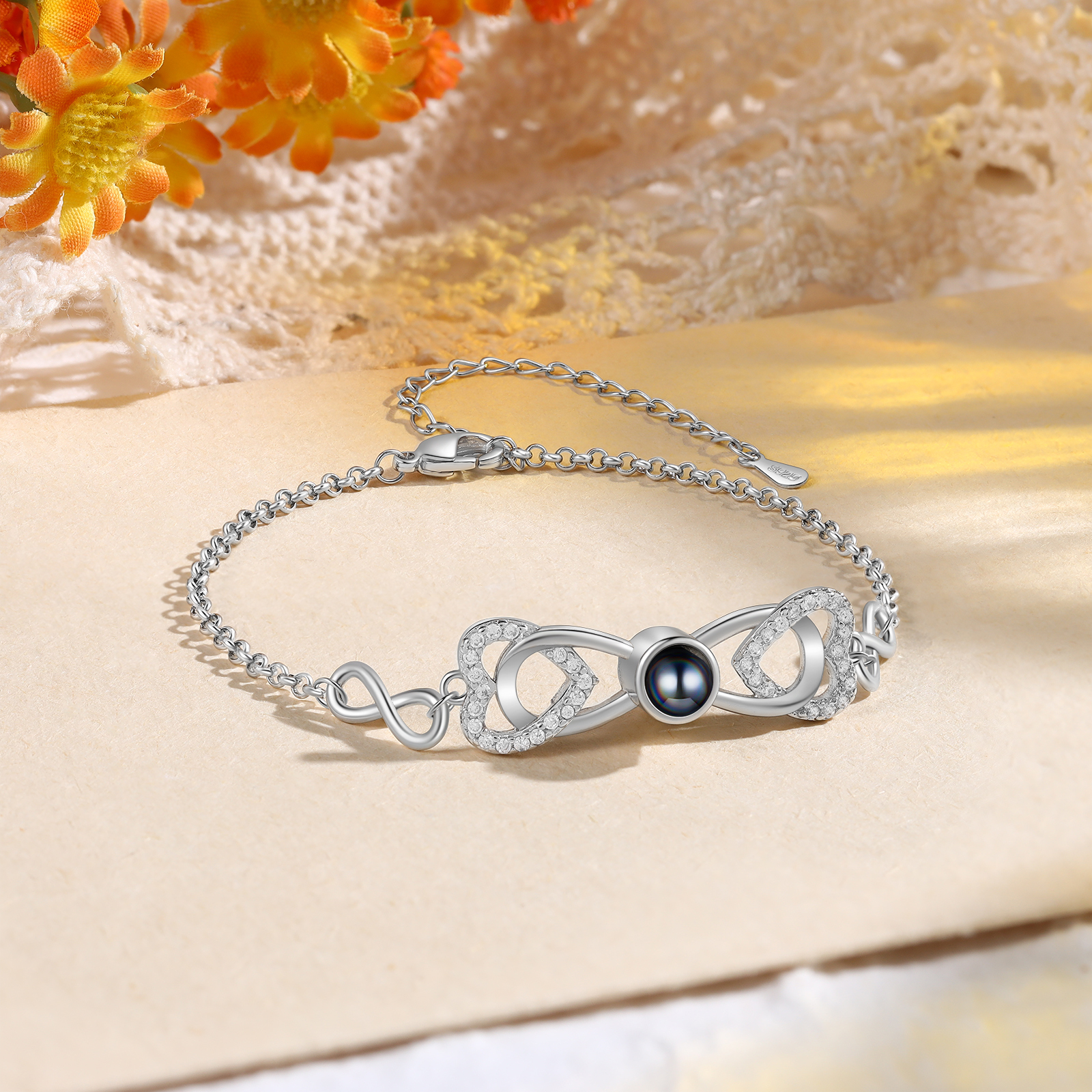 Personalized Projection Bracelet Custom 1 Photo Infinity & Heart Design 3 Colors Gift for Her | Lorajewel