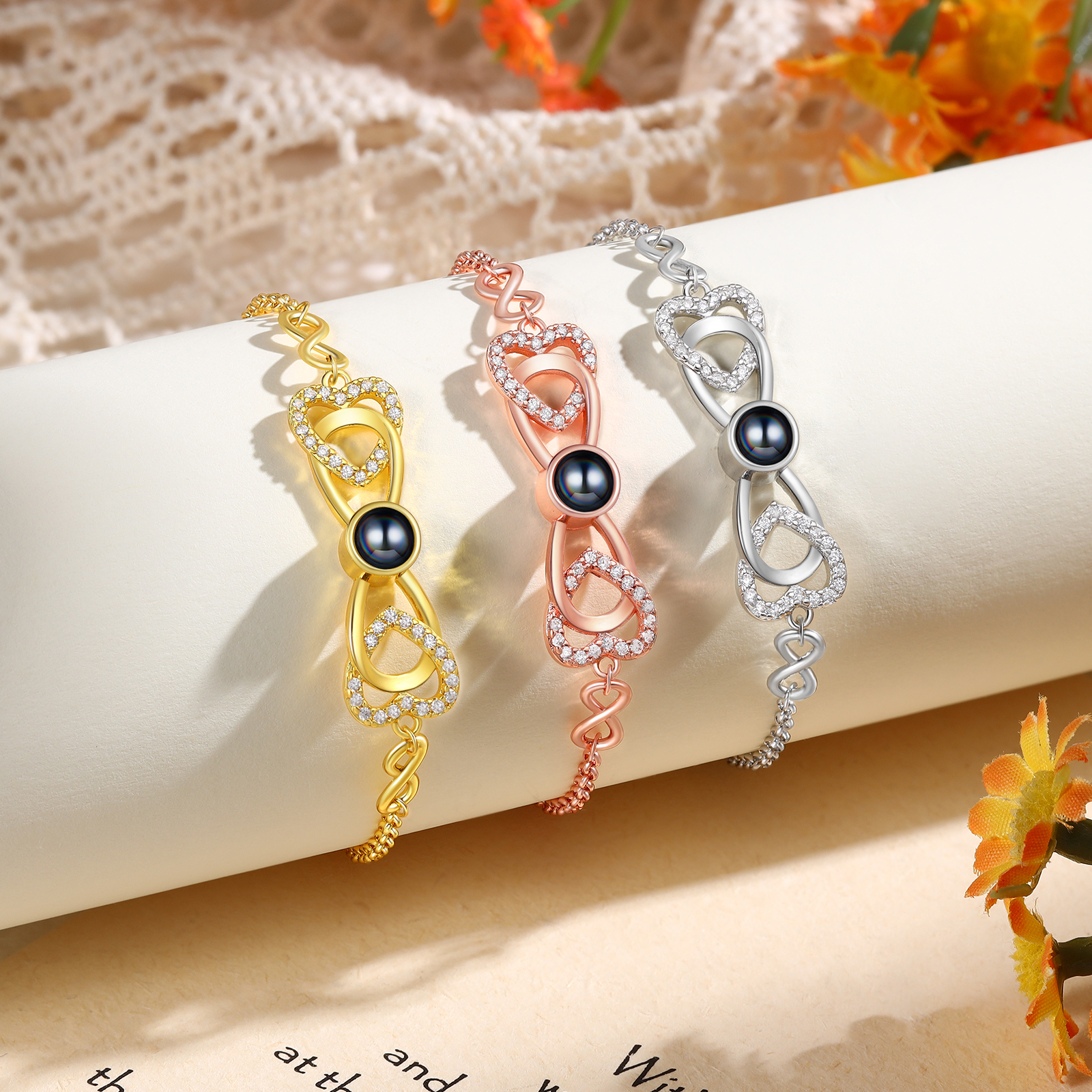 Personalized Projection Bracelet Custom 1 Photo Infinity & Heart Design 3 Colors Gift for Her | Lorajewel