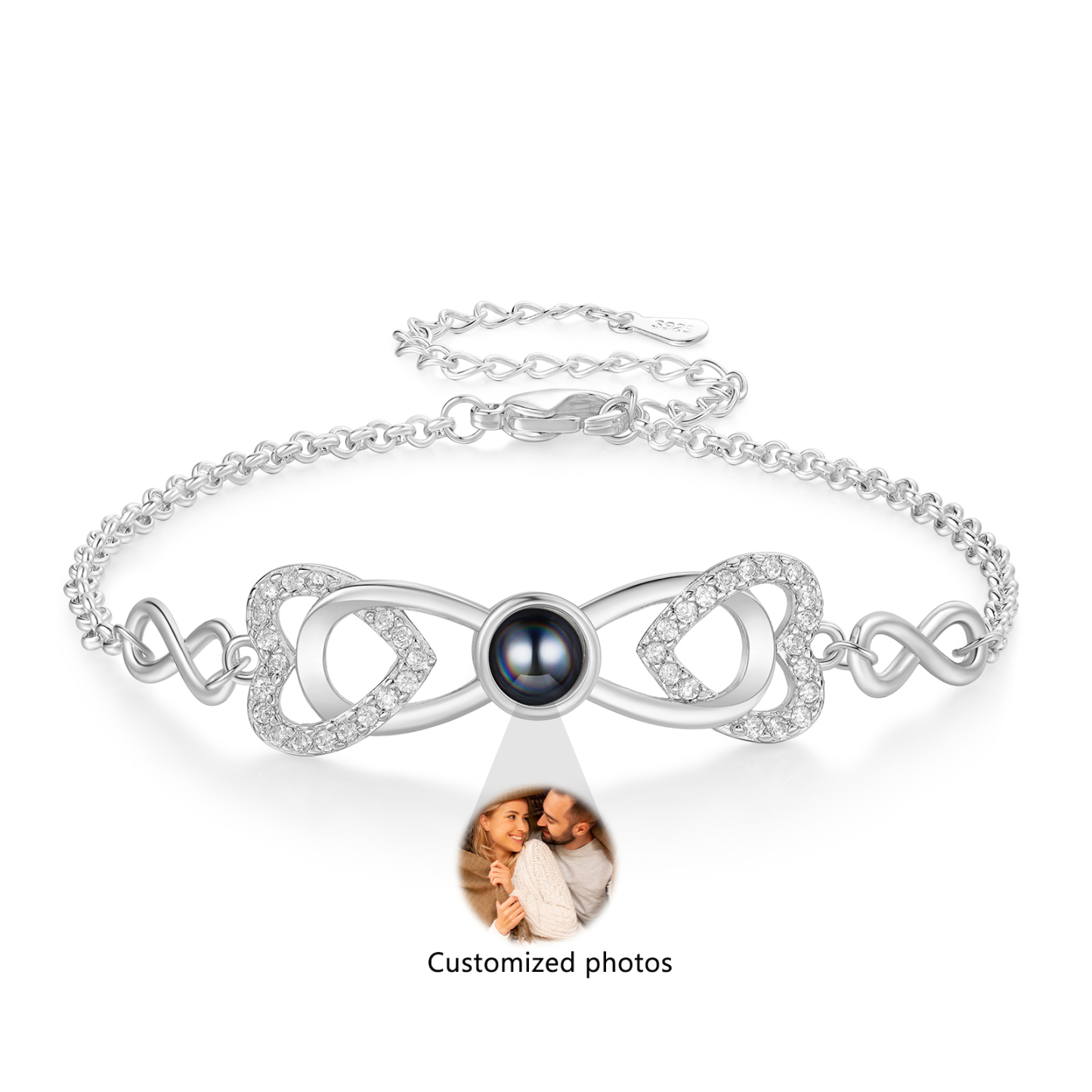 Personalized Projection Bracelet Custom 1 Photo Infinity & Heart Design 3 Colors Gift for Her | Lorajewel