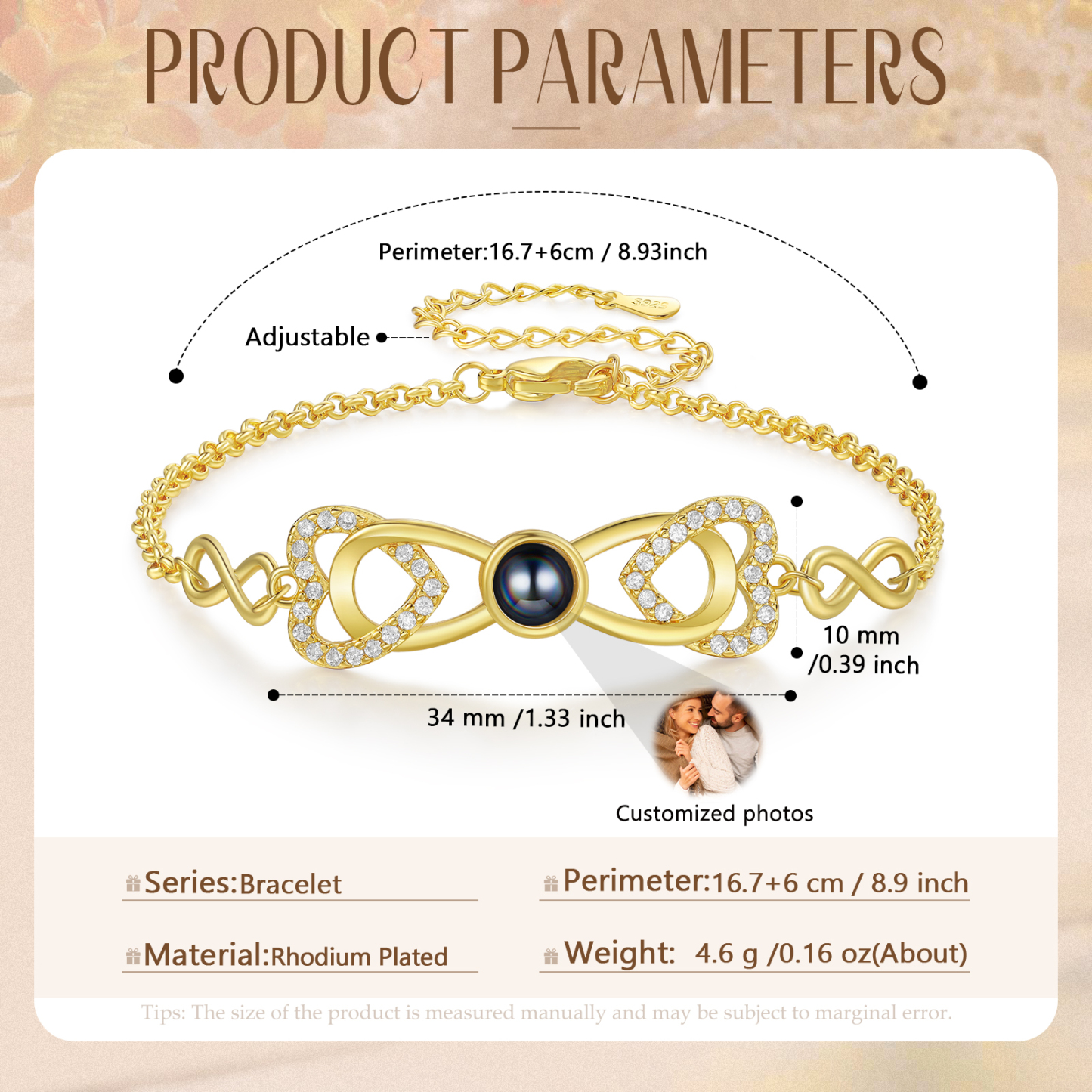 Personalized Projection Bracelet Custom 1 Photo Infinity & Heart Design 3 Colors Gift for Her | Lorajewel