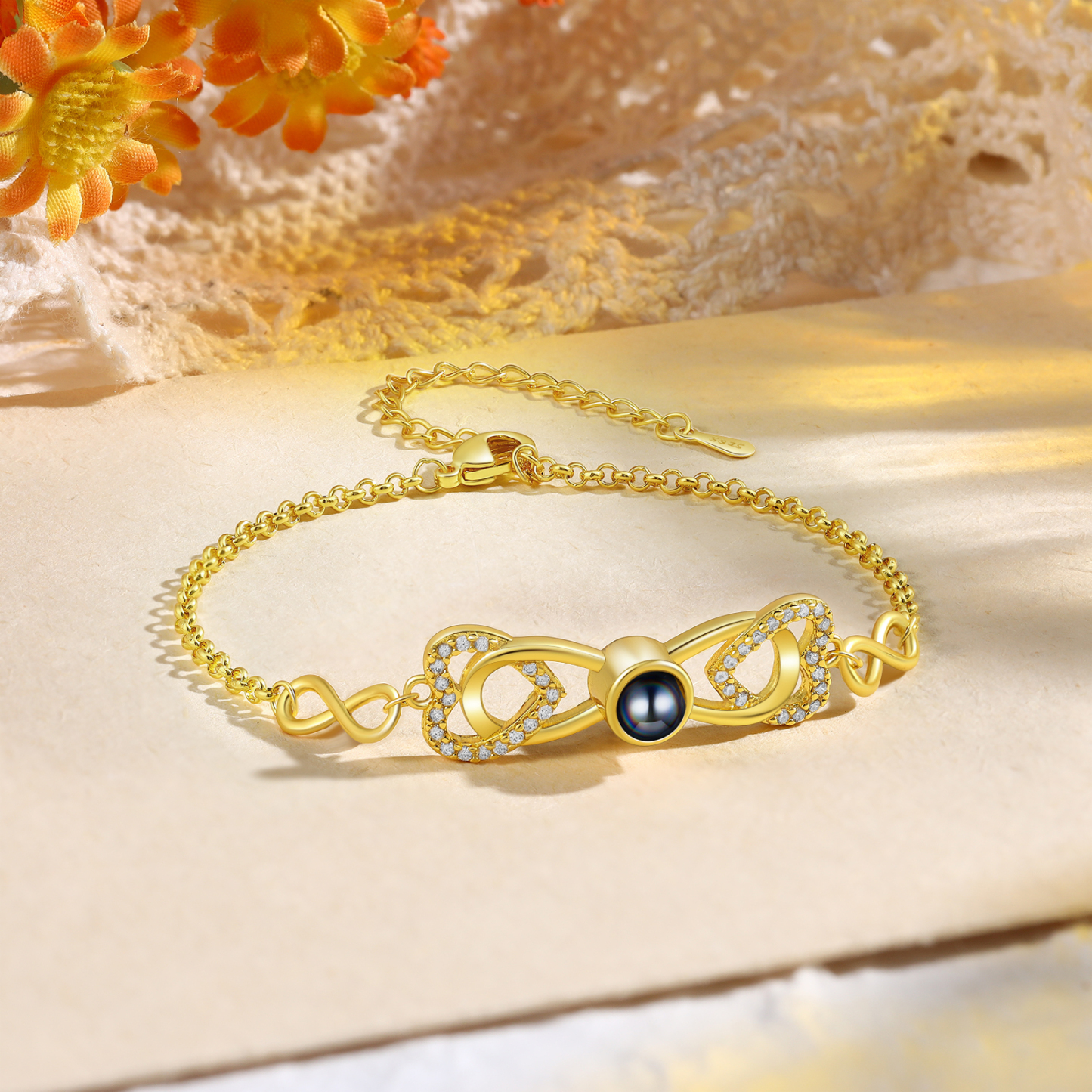 Personalized Projection Bracelet Custom 1 Photo Infinity & Heart Design 3 Colors Gift for Her | Lorajewel