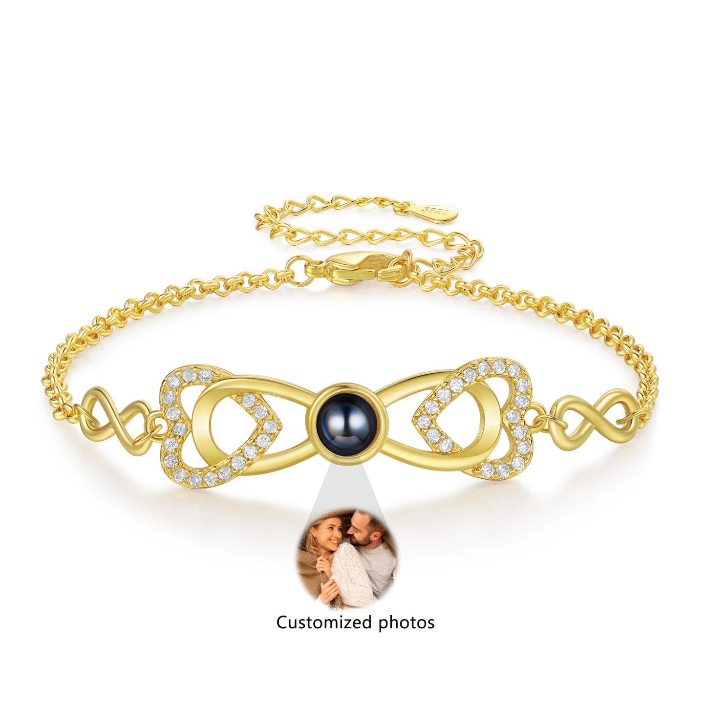 Personalized Projection Bracelet Custom 1 Photo Infinity & Heart Design 3 Colors Gift for Her | Lorajewel