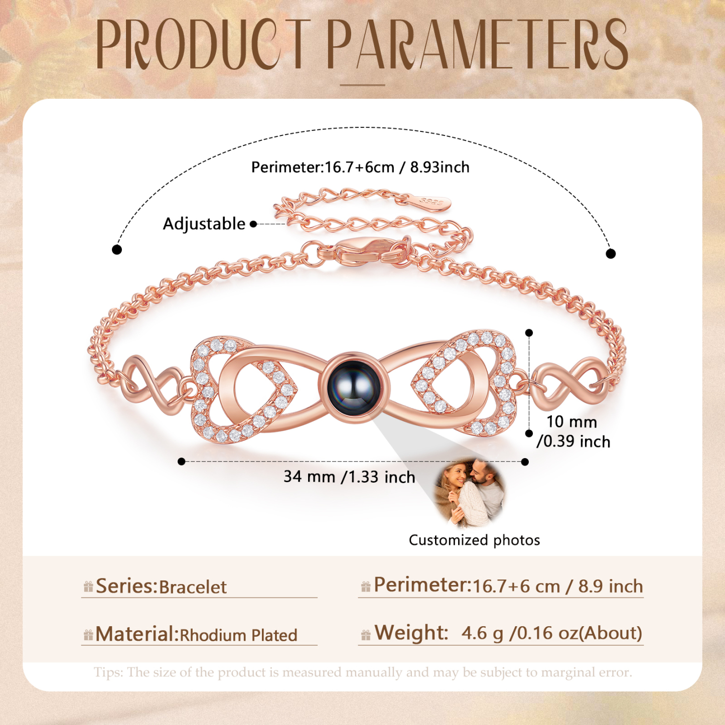 Personalized Projection Bracelet Custom 1 Photo Infinity & Heart Design 3 Colors Gift for Her | Lorajewel
