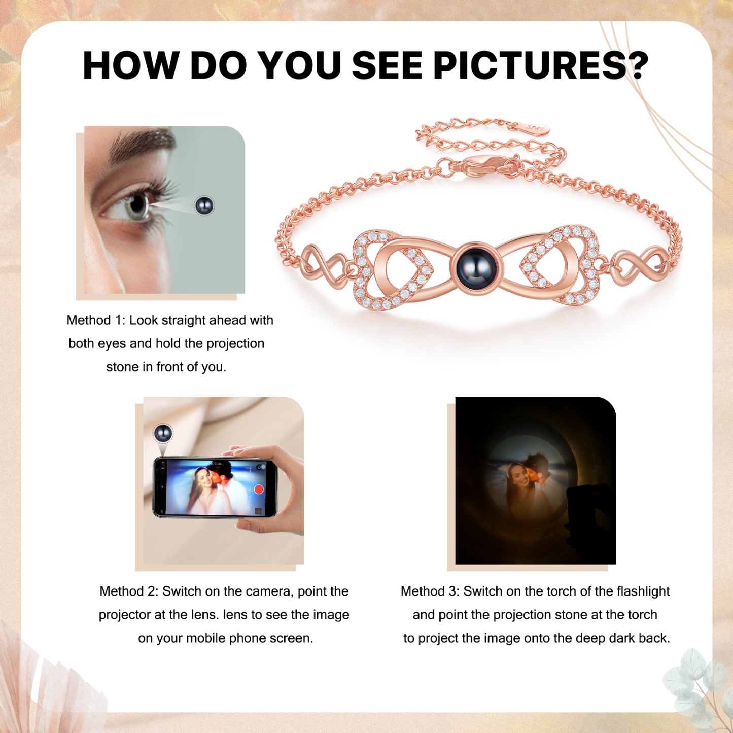 Personalized Projection Bracelet Custom 1 Photo Infinity & Heart Design 3 Colors Gift for Her | Lorajewel
