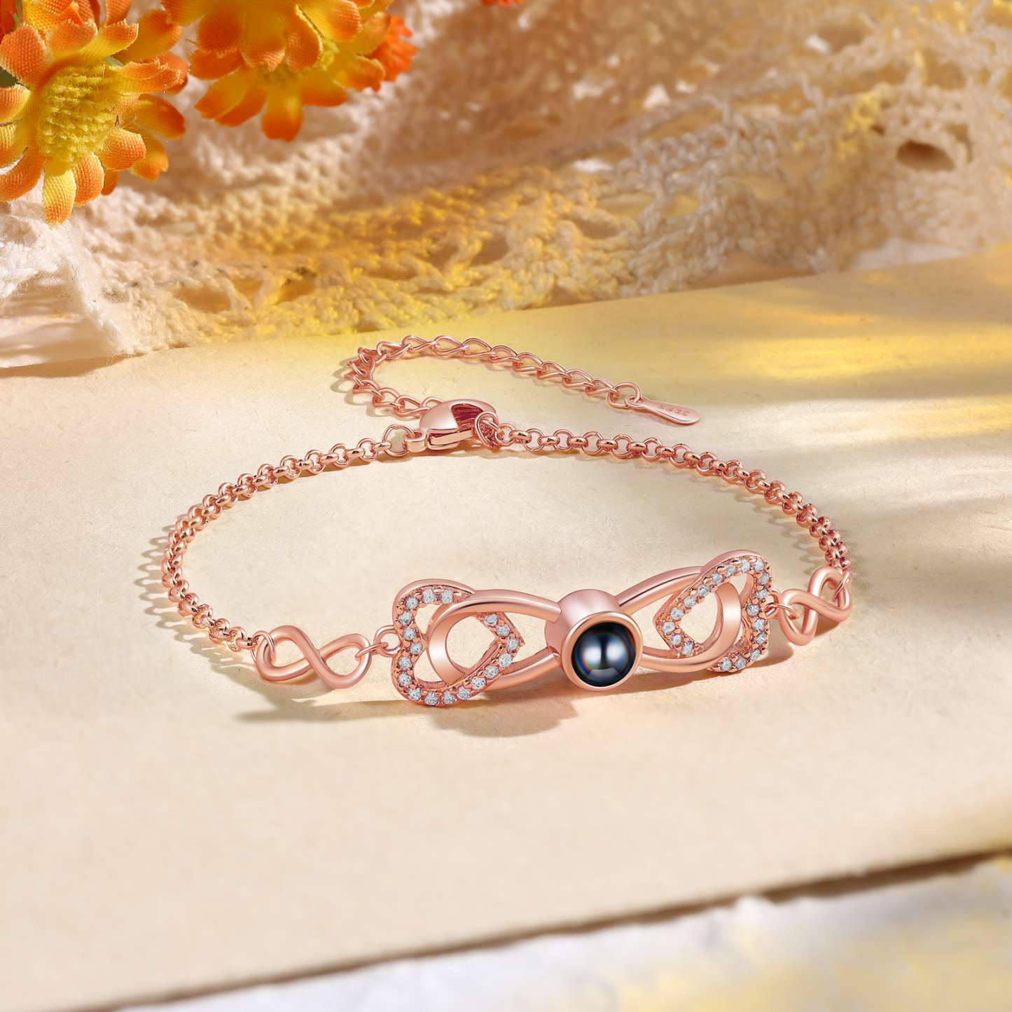 Personalized Projection Bracelet Custom 1 Photo Infinity & Heart Design 3 Colors Gift for Her | Lorajewel