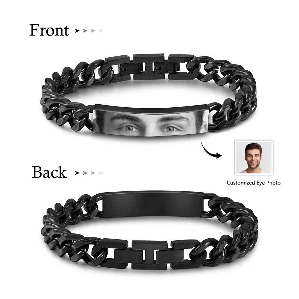 Personalized Eye Bracelet with Custom Photo Cuban Chain Bracelet for Men Gift for Him