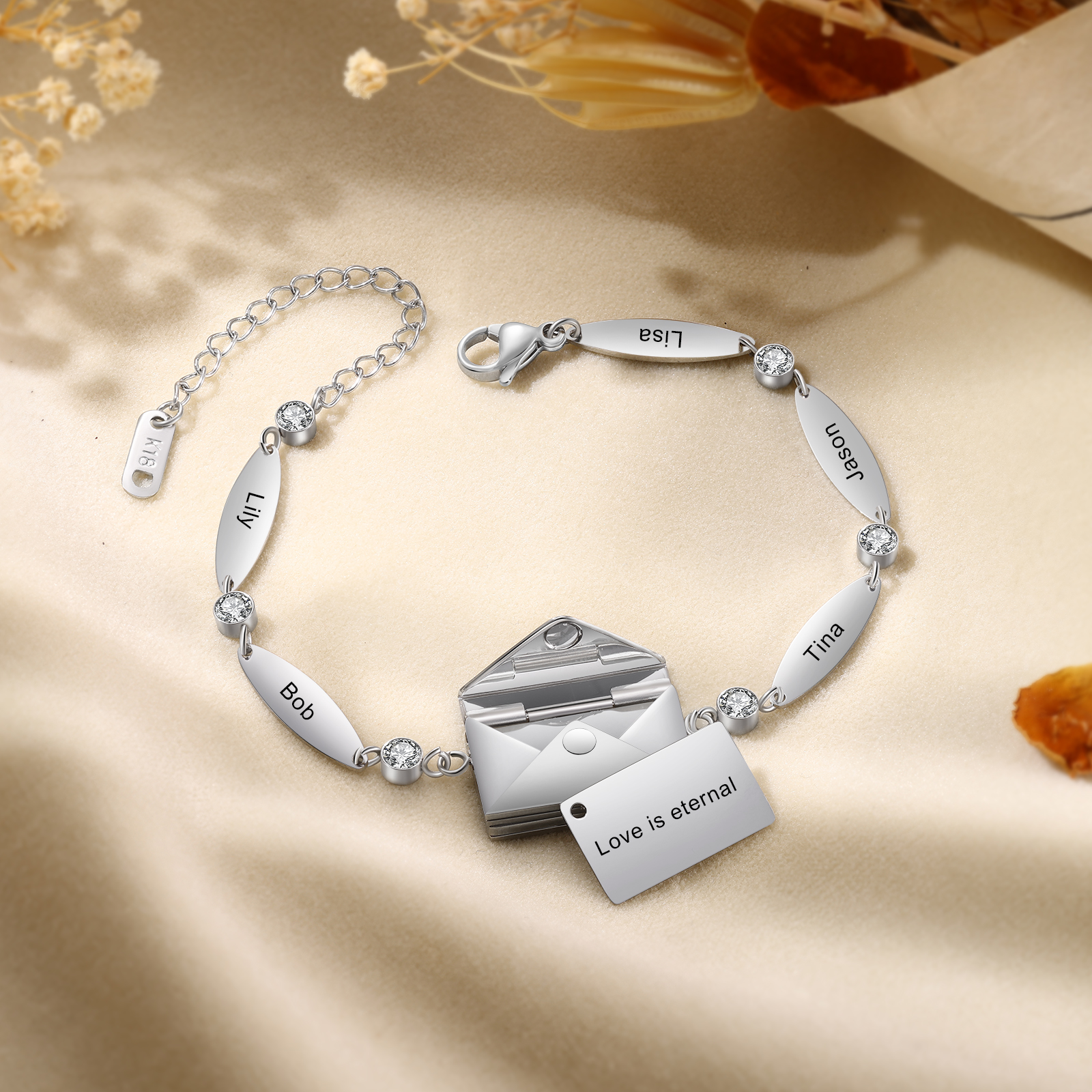Stainless Steel 18K Gold Bracelet Custom 1-5 Names Envelope Pendant Love You Gift for Her