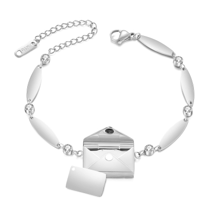 Stainless Steel 18K Gold Bracelet Custom 1-5 Names Envelope Pendant Love You Gift for Her