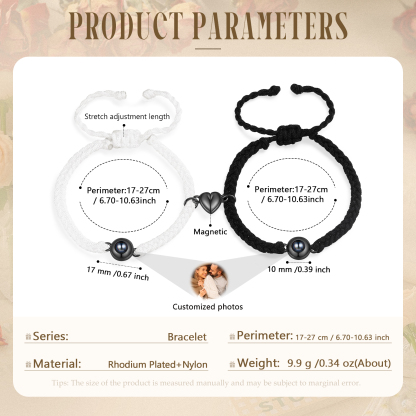 Personalized Magnetic Projection Bracelet Adjustable Rope Jewelry Gift for Couples