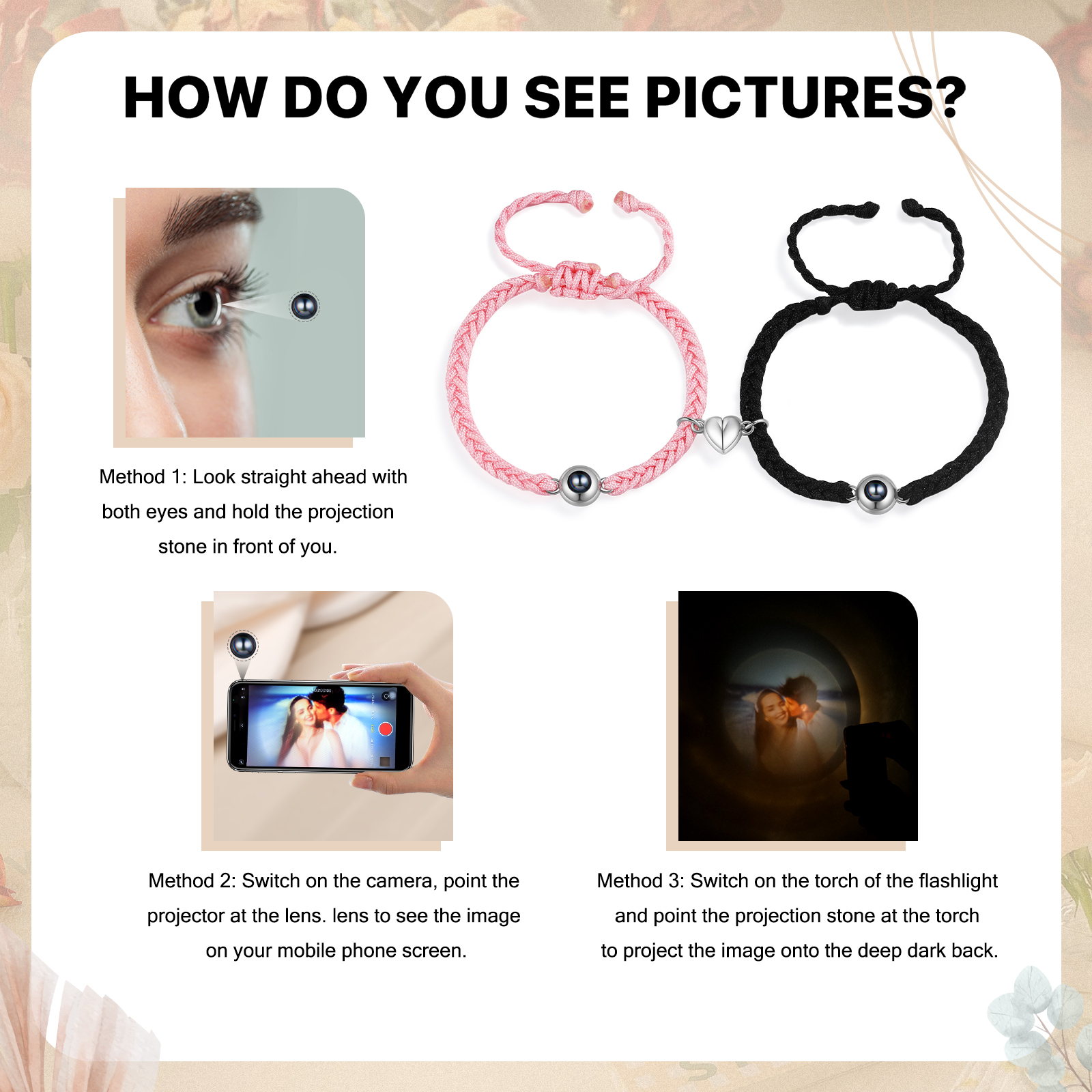 Personalized Magnetic Projection Bracelet Adjustable Rope Jewelry Gift for Couples