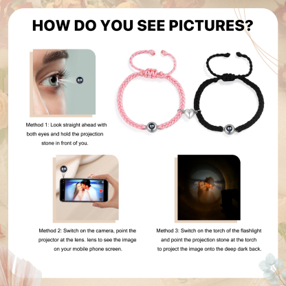 Personalized Magnetic Projection Bracelet Adjustable Rope Jewelry Gift for Couples