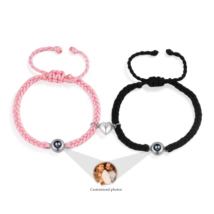 Personalized Magnetic Projection Bracelet Adjustable Rope Jewelry Gift for Couples