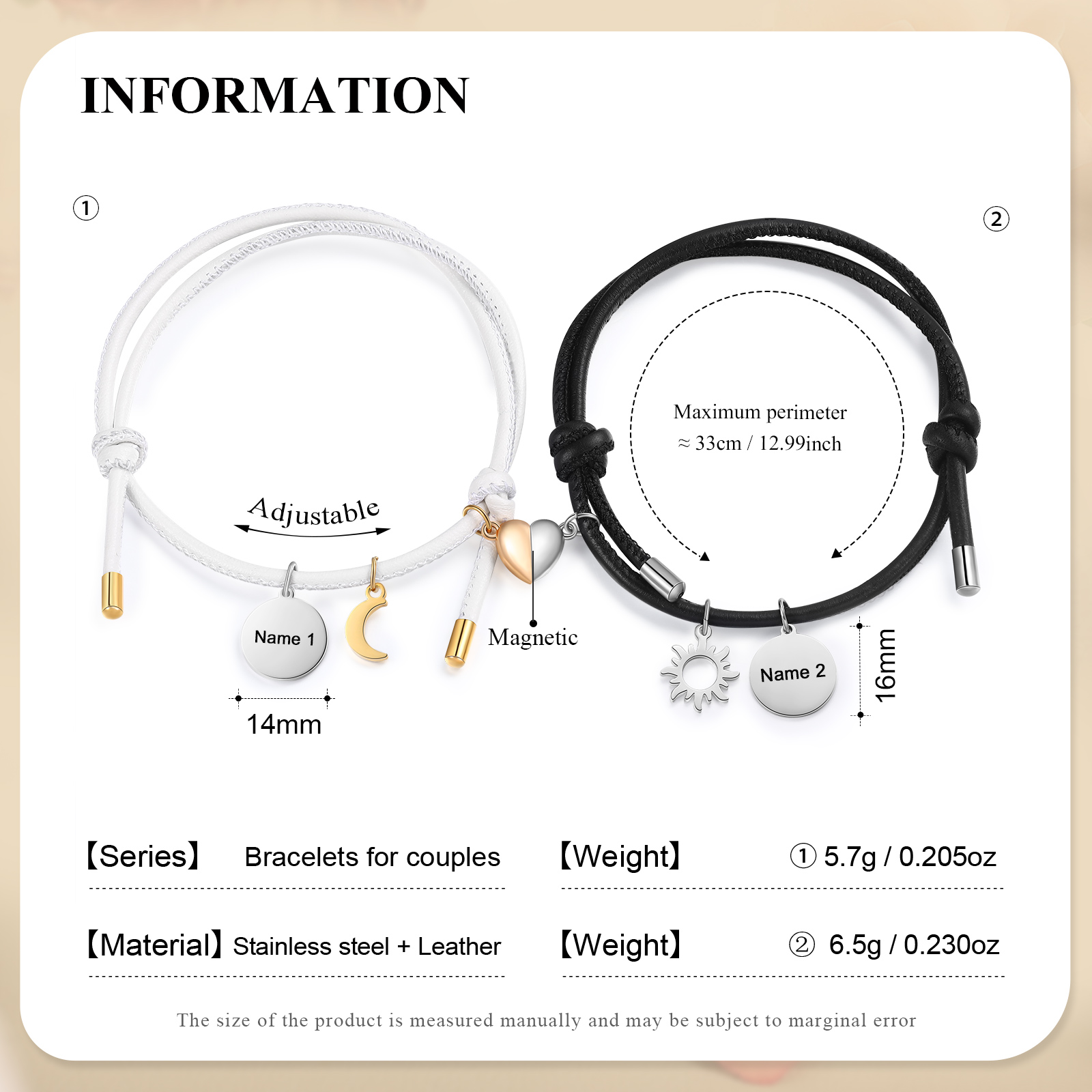 Personalized Couple Magnet Bracelet Linked by Love Valentine’s Day Gift