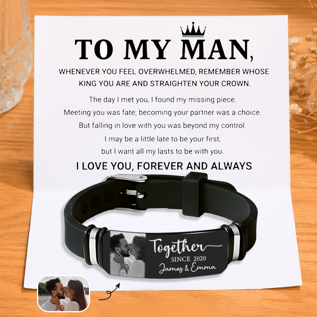 Personalized Men Bracelet To My Man Straighten Your Crown Gift Set for Him