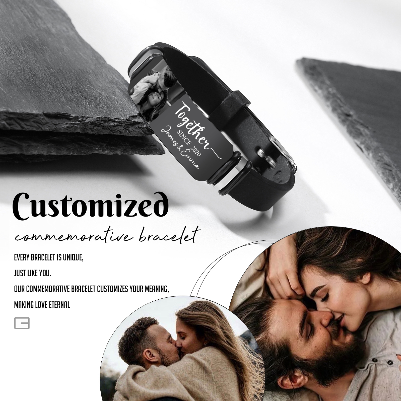 Personalized Mens Bracelet Together Since Custom 1 Photo 1 Year and 1 Text Gift for Couple