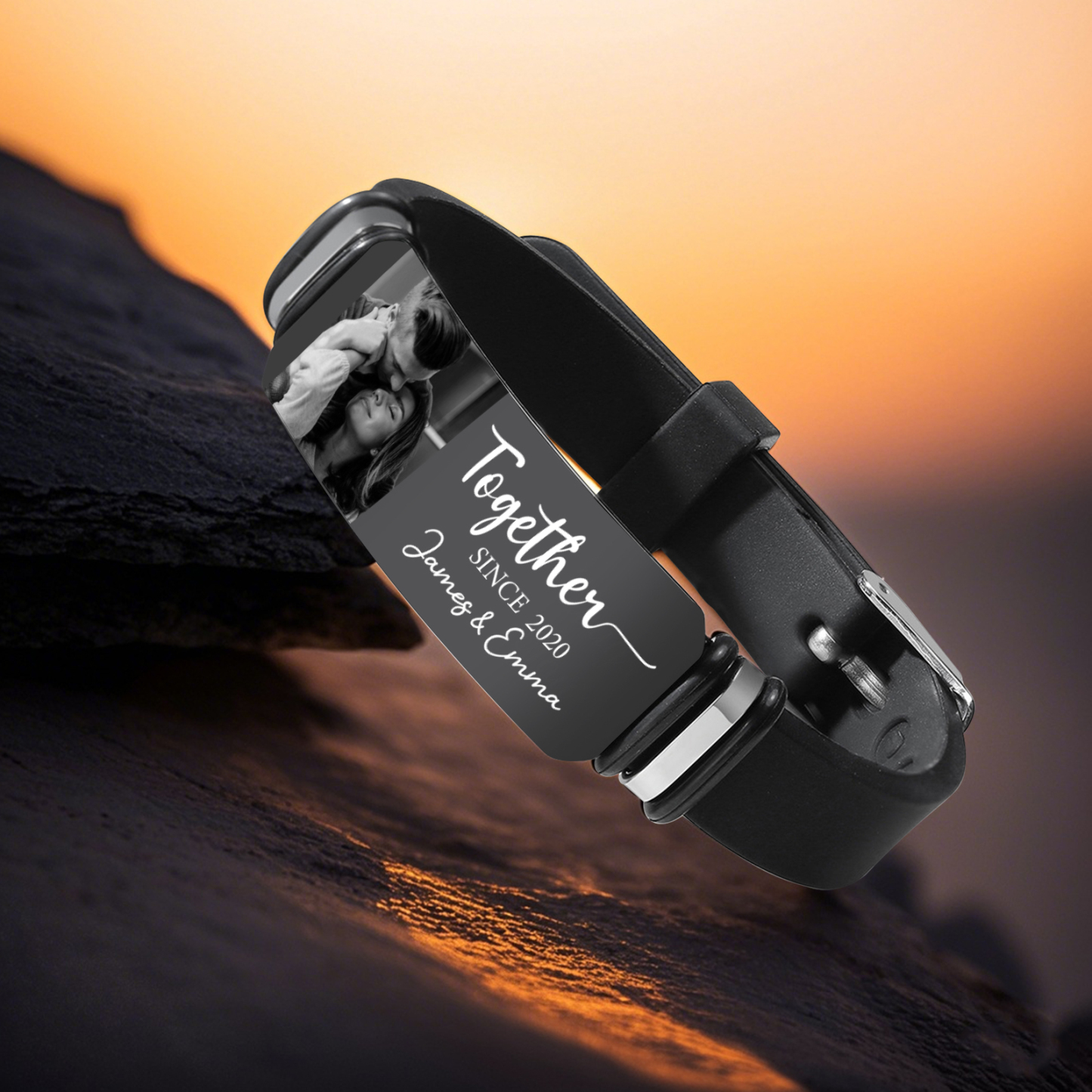 Personalized Mens Bracelet Together Since Custom 1 Photo 1 Year and 1 Text Gift for Couple