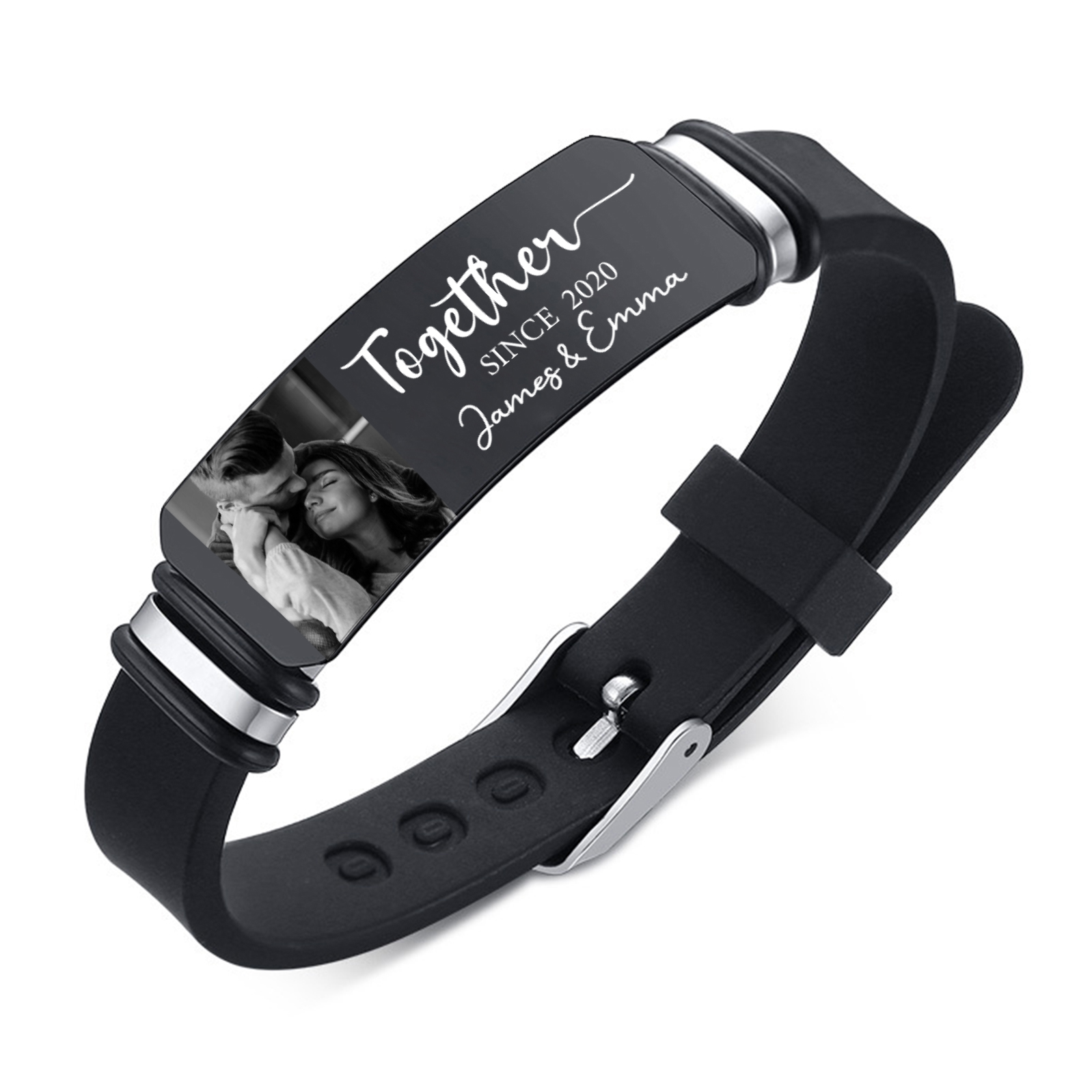 Personalized Mens Bracelet Together Since Custom 1 Photo 1 Year and 1 Text Gift for Couple