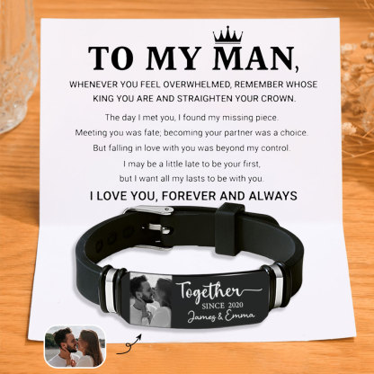 Personalized Men Bracelet To My Man Straighten Your Crown Gift Set for Him