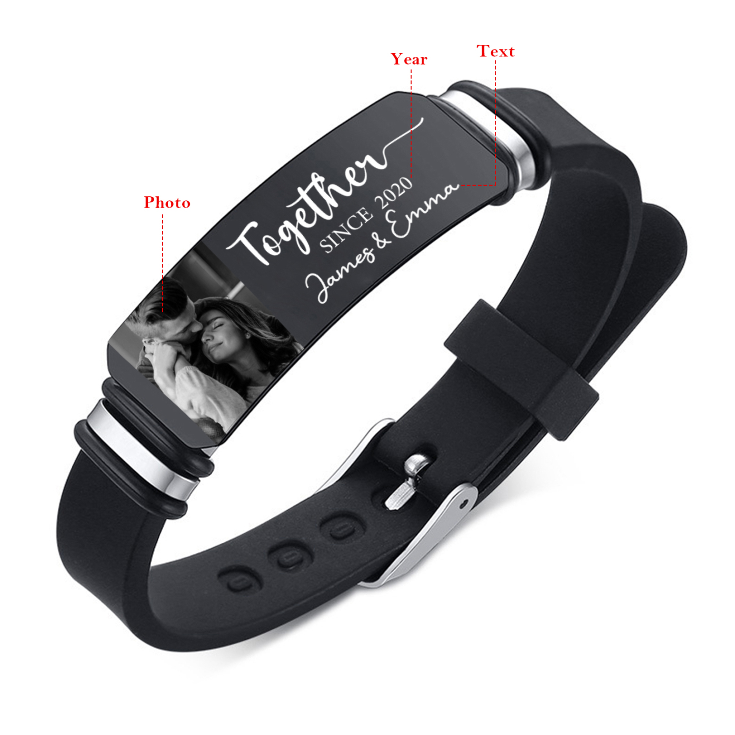 Personalized Mens Bracelet Together Since Custom 1 Photo 1 Year and 1 Text Gift for Couple