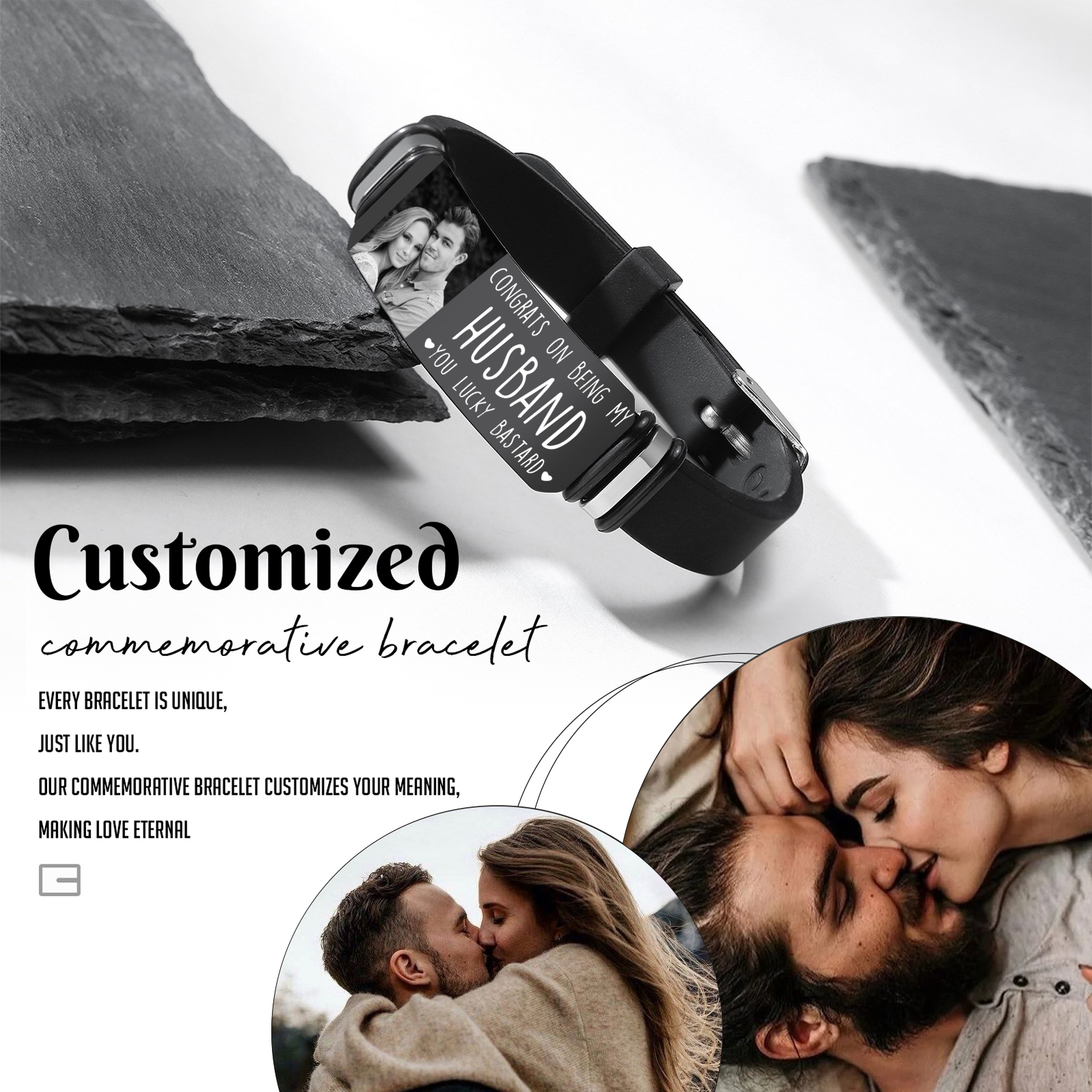 Personalized Mens Bracelet Congrats on Being My Husband You Lucky Bastard Custom 1 Photo Gift for Him