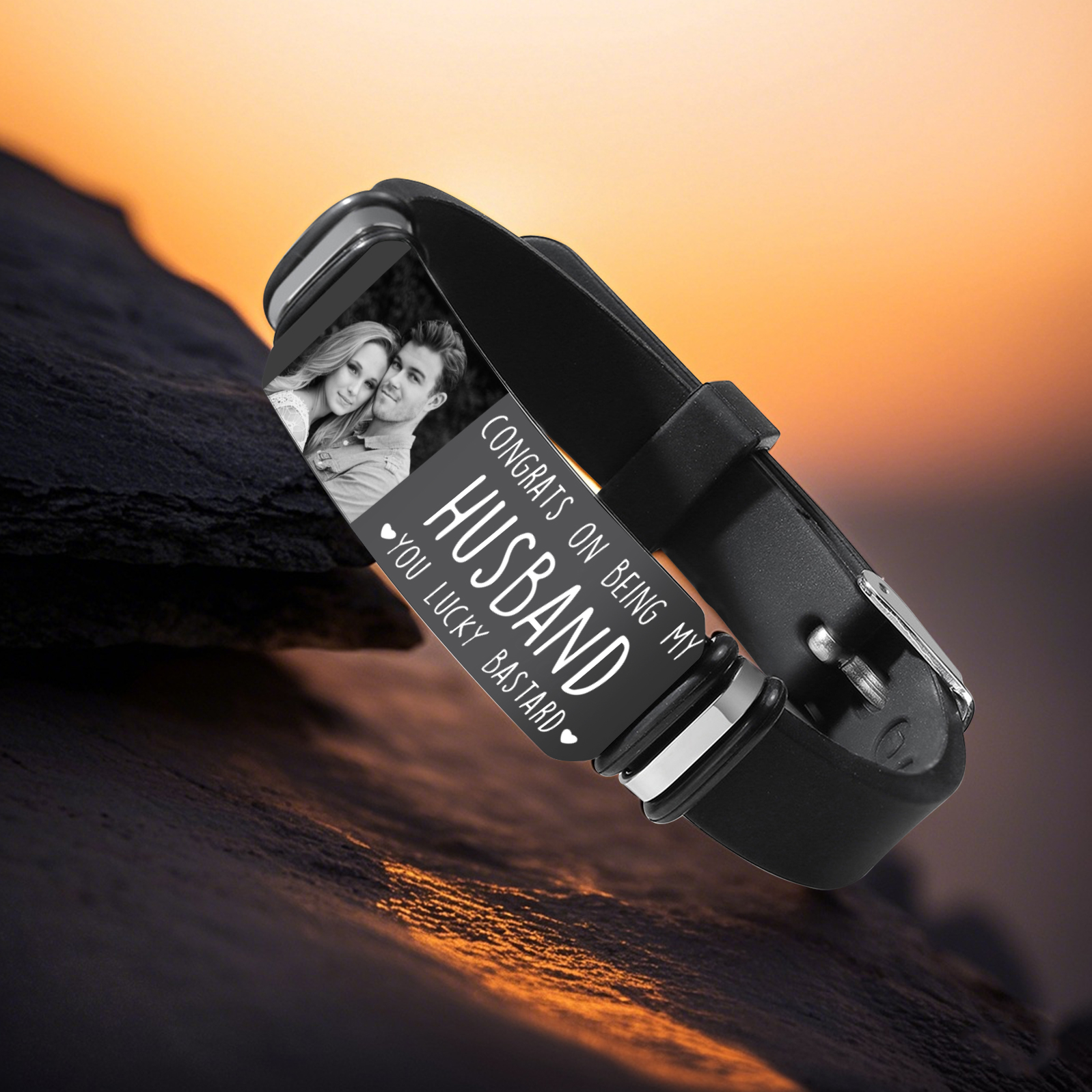 Personalized Mens Bracelet Congrats on Being My Husband You Lucky Bastard Custom 1 Photo Gift for Him