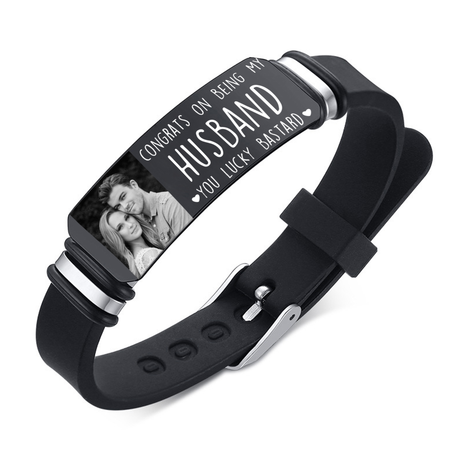Personalized Mens Bracelet Congrats on Being My Husband You Lucky Bastard Custom 1 Photo Gift for Him