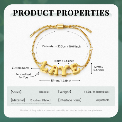 Personalized 3D Name Bracelet Custom Adjustable 4 Letter Gift for Her