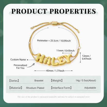 Personalized 3D Name Bracelet Custom Adjustable 5 Letter Gift for Her