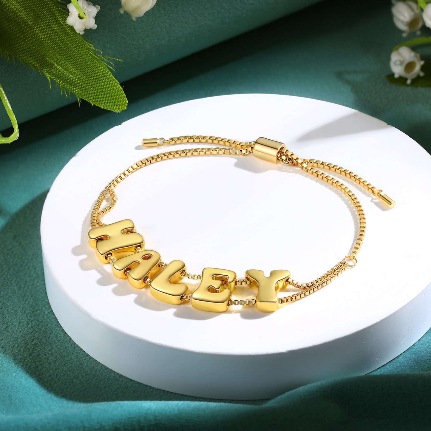 Personalized 3D Name Bracelet Custom Adjustable 5 Letter Gift for Her