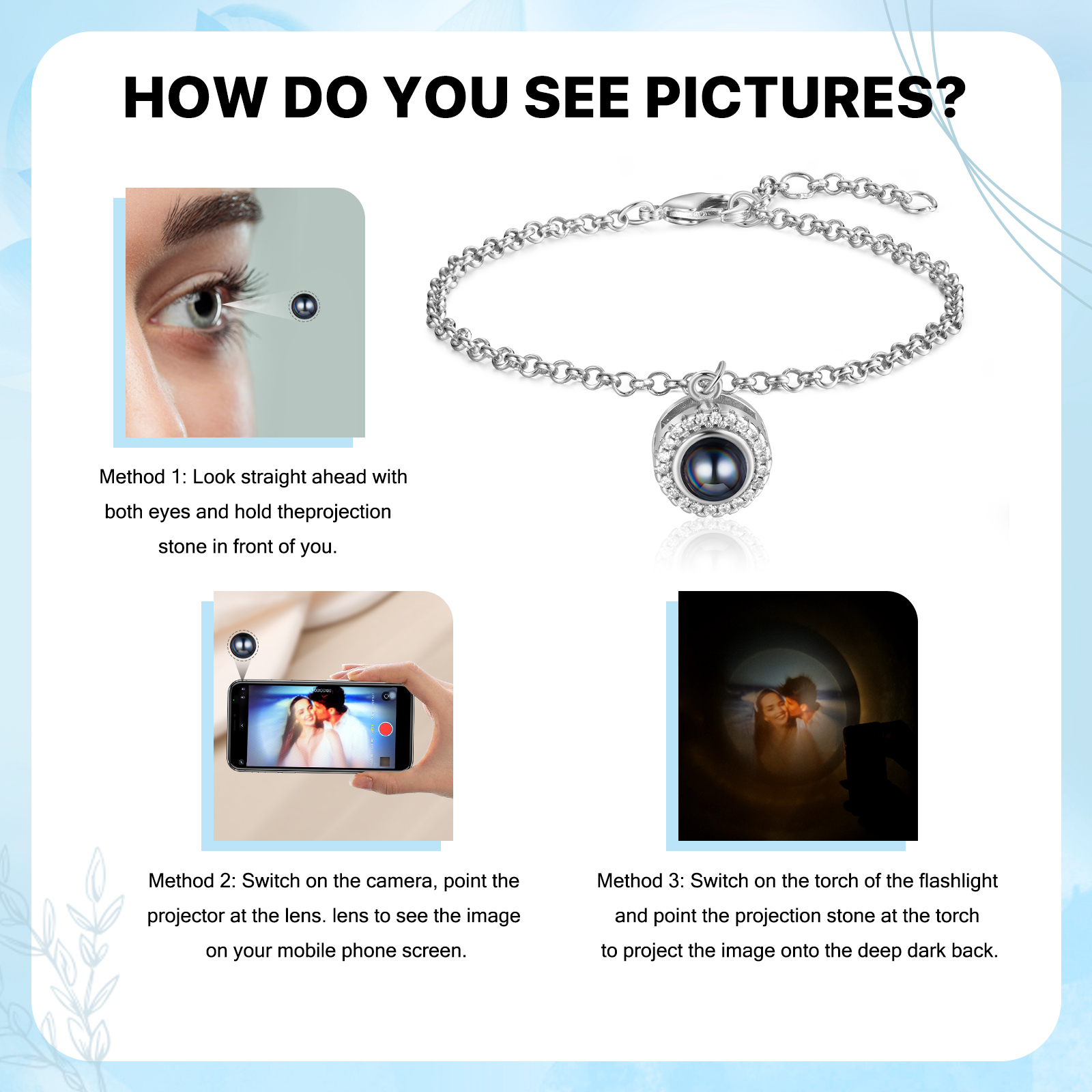 Personalised Projection Bracelet Custom Photo Pendant Gift for Her