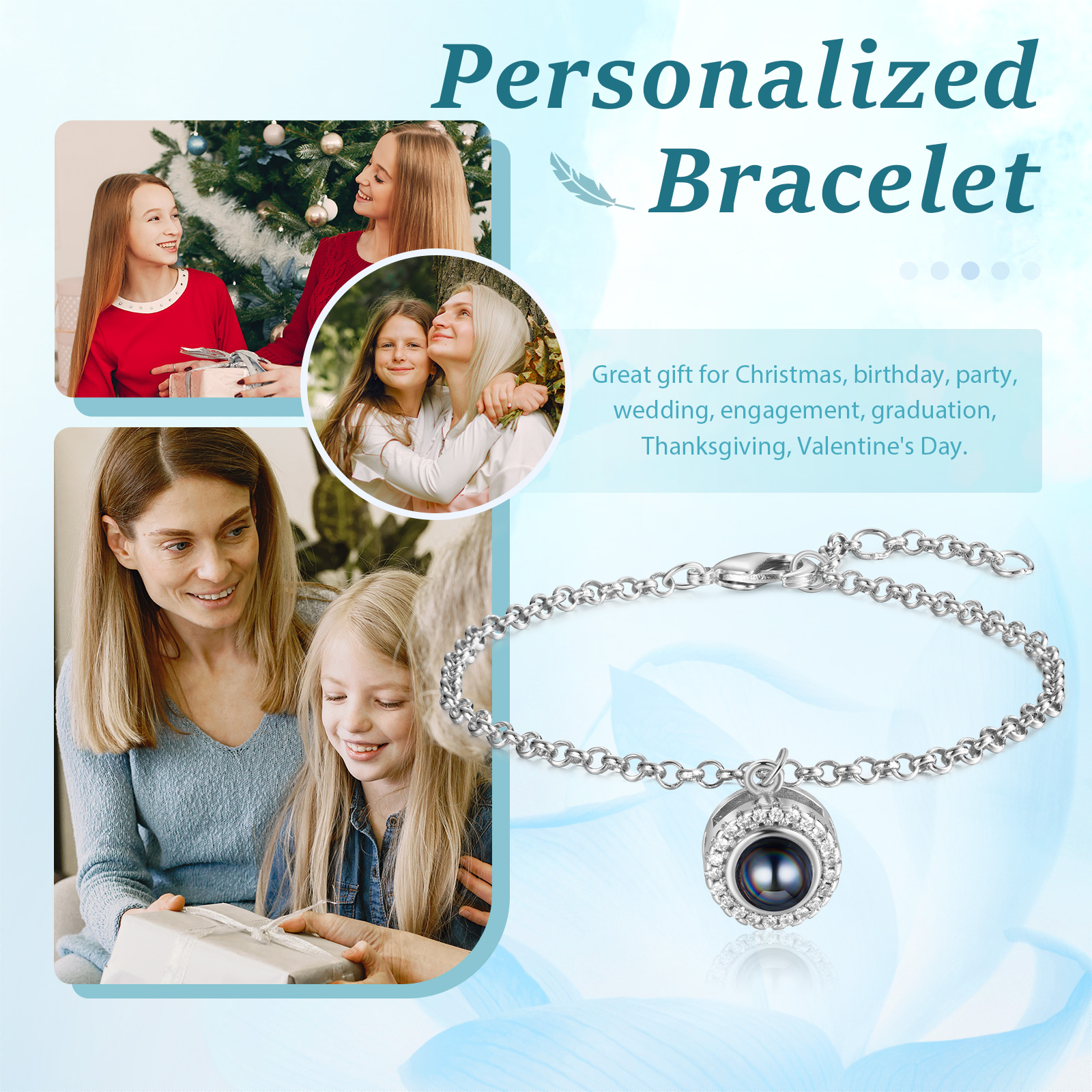Personalised Projection Bracelet Custom Photo Pendant Gift for Her