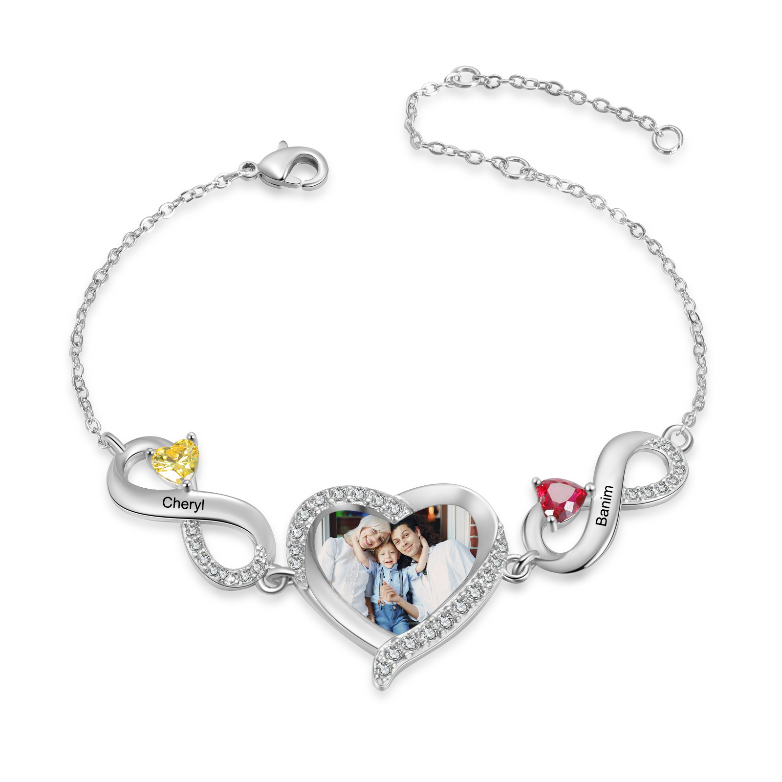 2 Birthstones & Names & Photo - Personalized Birthstone Beautiful Bracelet Gift for Mom