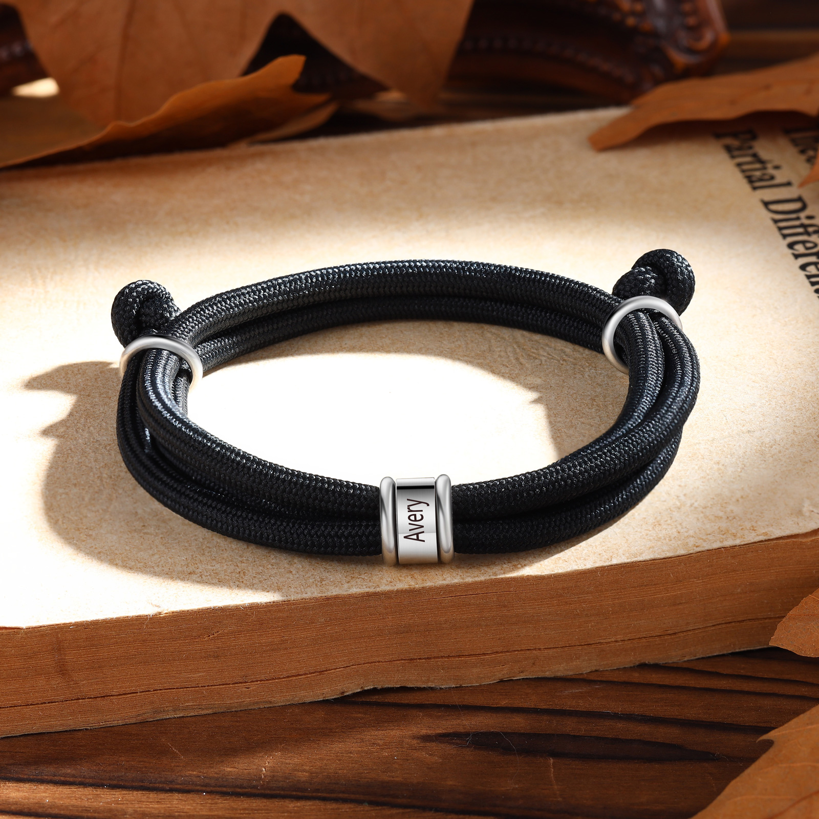 Personalized Men's Bracelet – Adjustable Rope with Custom Name Beads | Lorajewel