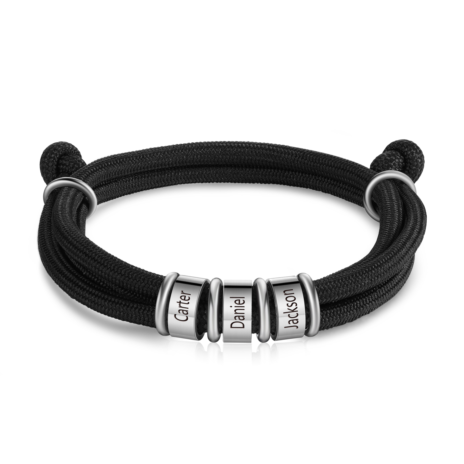 3 Names Personalized Men's Bracelet – Adjustable Rope with Custom Name Beads | Lorajewel