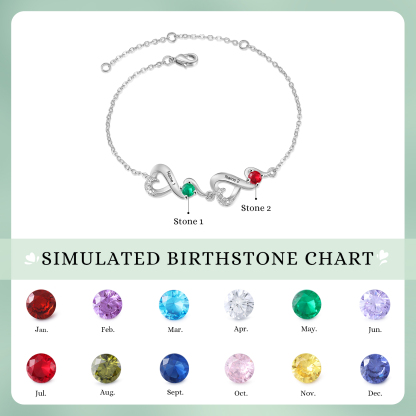 Personalised Bracelet With 2 Birthstones & Custom 2 Names , Time Is Not Old We Are Not Apart Bracelet Gift For Women | Jessemade