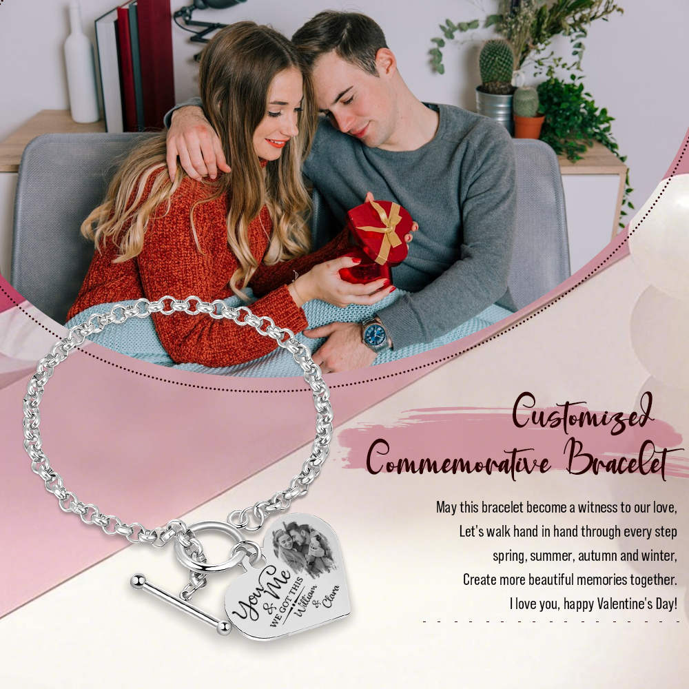 Personalised Photo Bracelet Set You & Me We Got This Custom 1 Photo & 2 Names Gift for Her