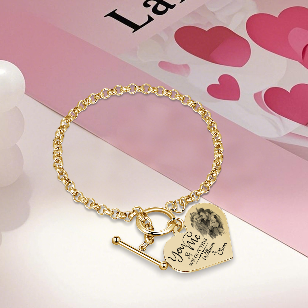 Personalised Photo Bracelet Set You & Me We Got This Custom 1 Photo & 2 Names Gift for Her