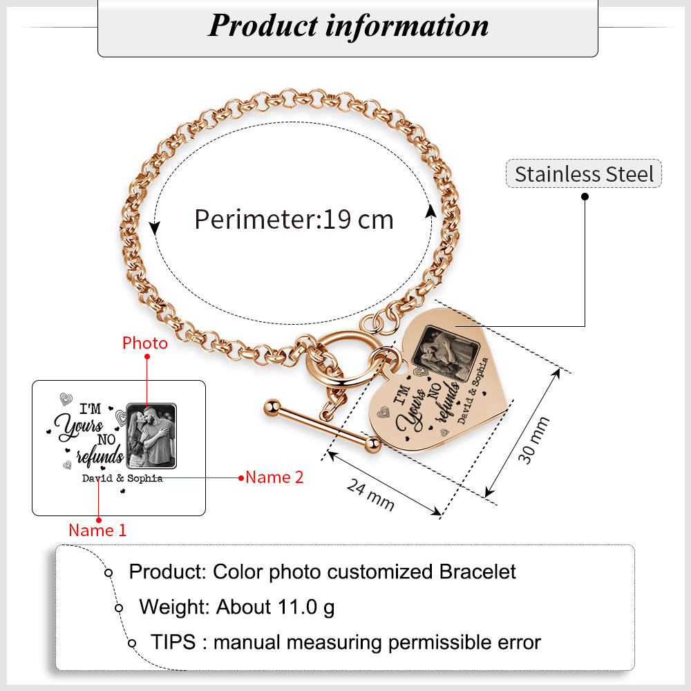 Personalised Photo Bracelet Set I’m Yours No Returns or Refunds Gift for Her