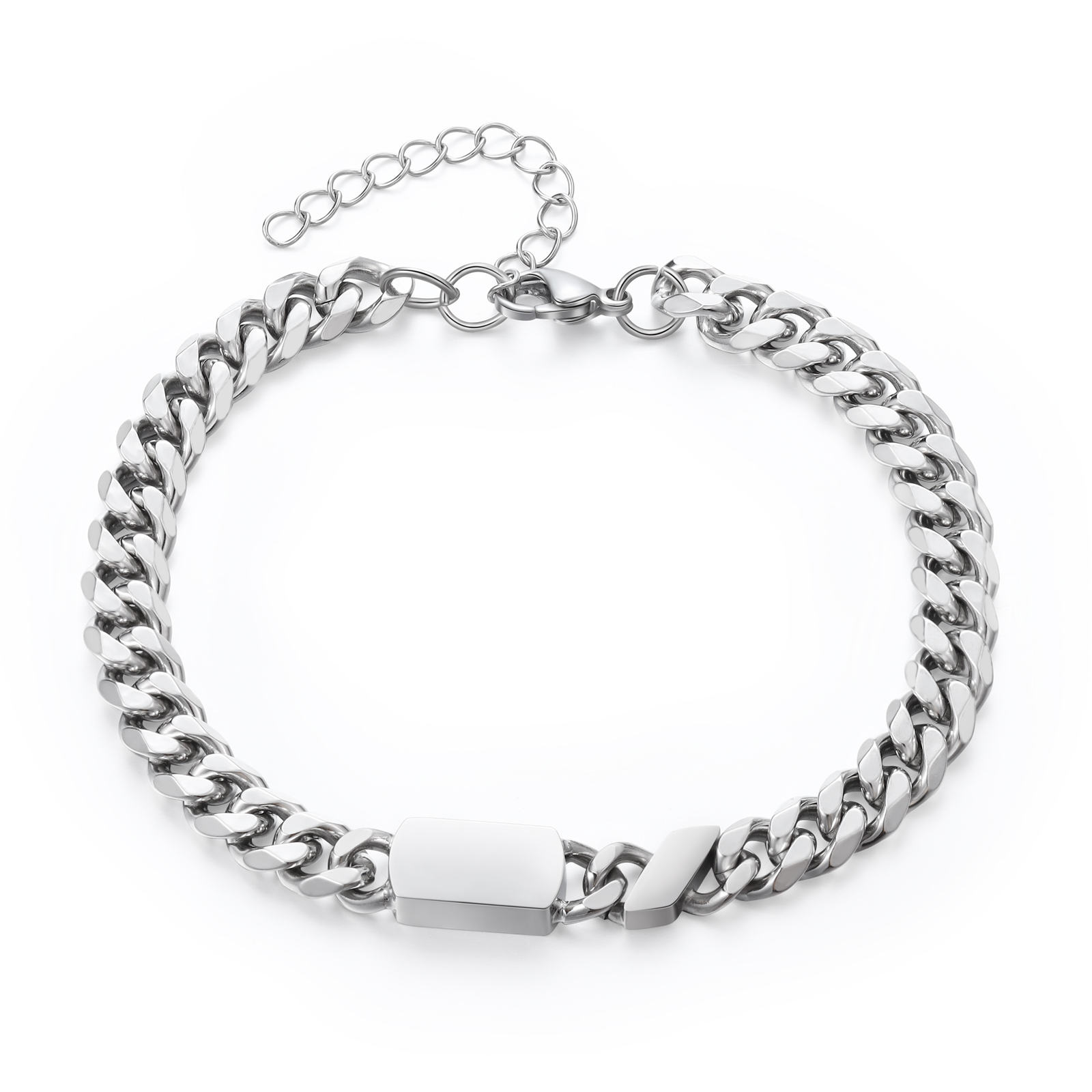 Personalised Cuban Chain Bracelet, Custom Text & 1 Name Engraved Gift for Men | Jessemade