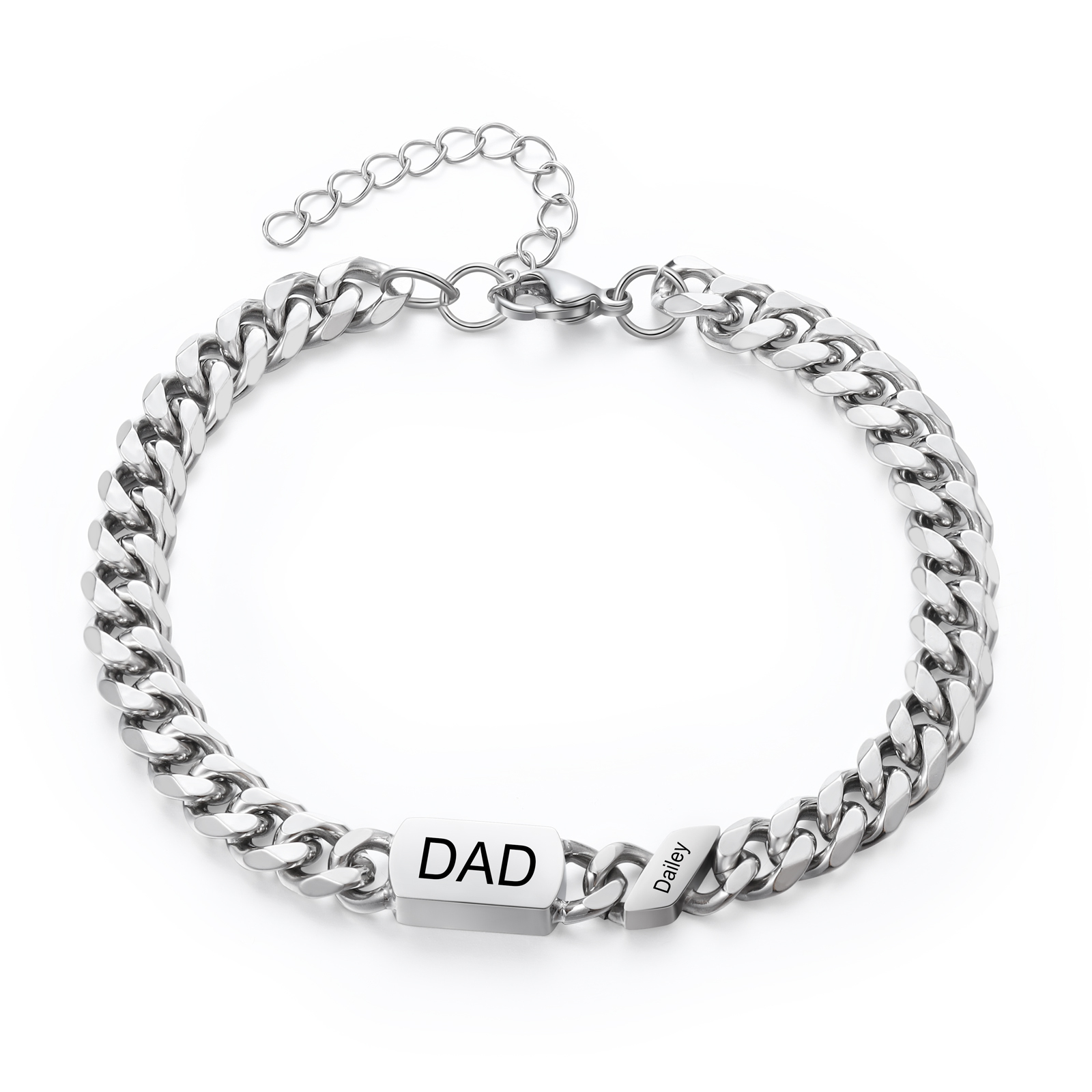 Personalised Cuban Chain Bracelet, Custom Text & 1 Name Engraved Gift for Men | Jessemade