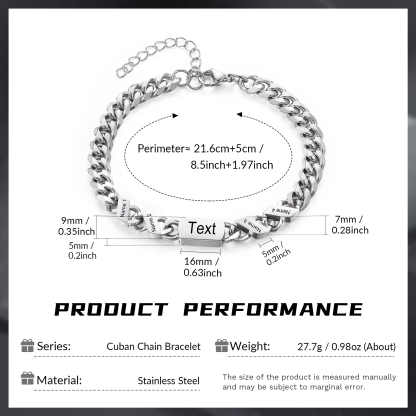 Personalised Cuban Chain Bracelet, Custom Text & 4 Names Engraved Gift for Men | Jessemade