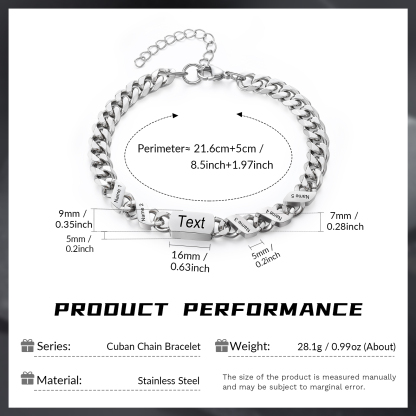 Personalised Cuban Chain Bracelet, Custom Text & 5 Names Engraved Gift for Men | Jessemade