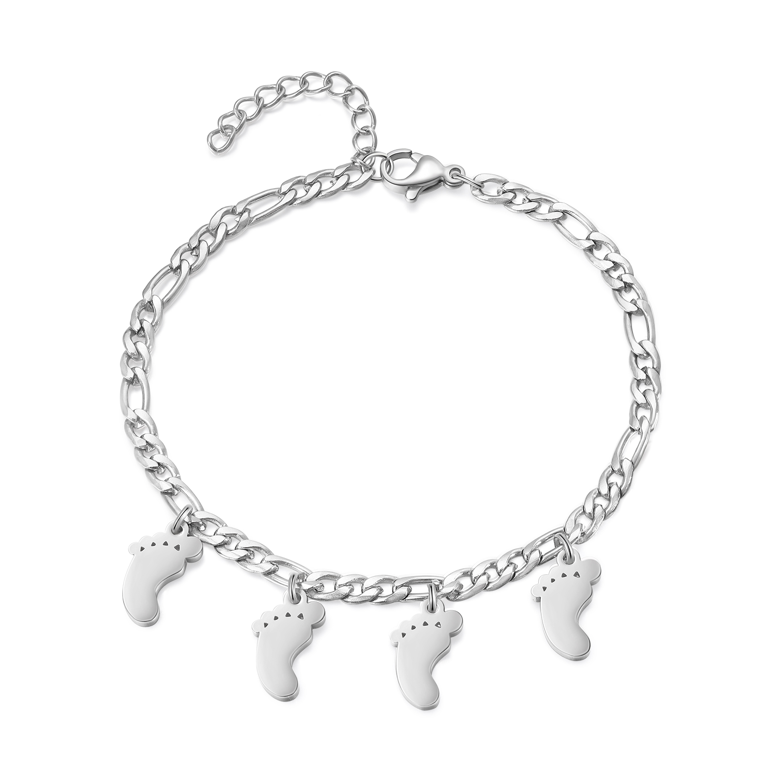 Personalised Foot Charm Bracelet, Custom 1-5 Names Engraved Gift for Women | Jessemade
