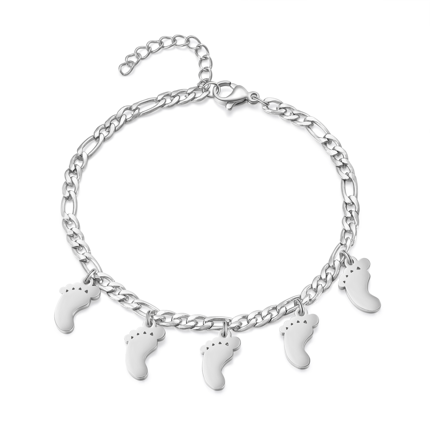 Personalised Foot Charm Bracelet, Custom 1-5 Names Engraved Gift for Women | Jessemade