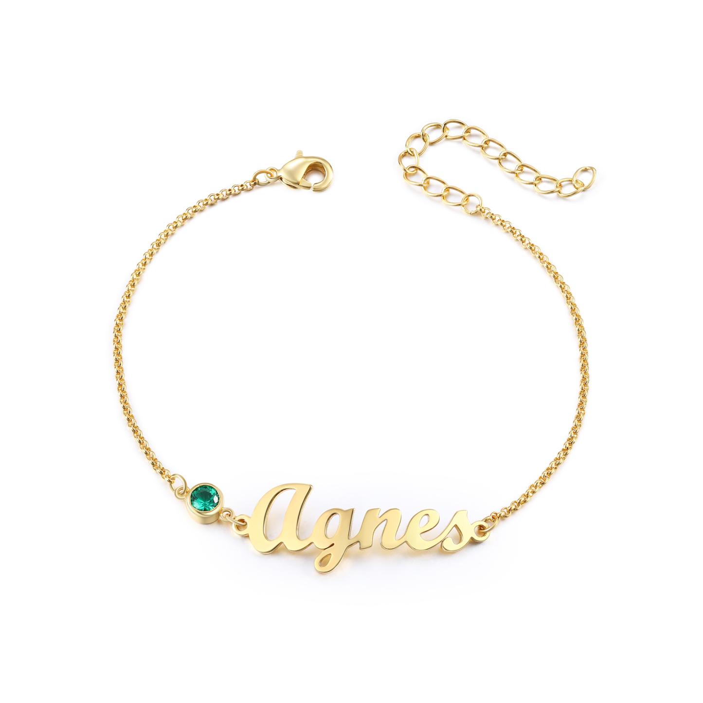 1 Name & 1 Birthstone - Personalized Birthstone Beautiful Gold Color Name Bracelet Gift for Her | Lorajewel