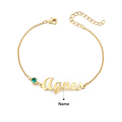 1 Name & 1 Birthstone - Personalized Birthstone Beautiful Gold Color Bracelet Gift for Her | Lorajewel