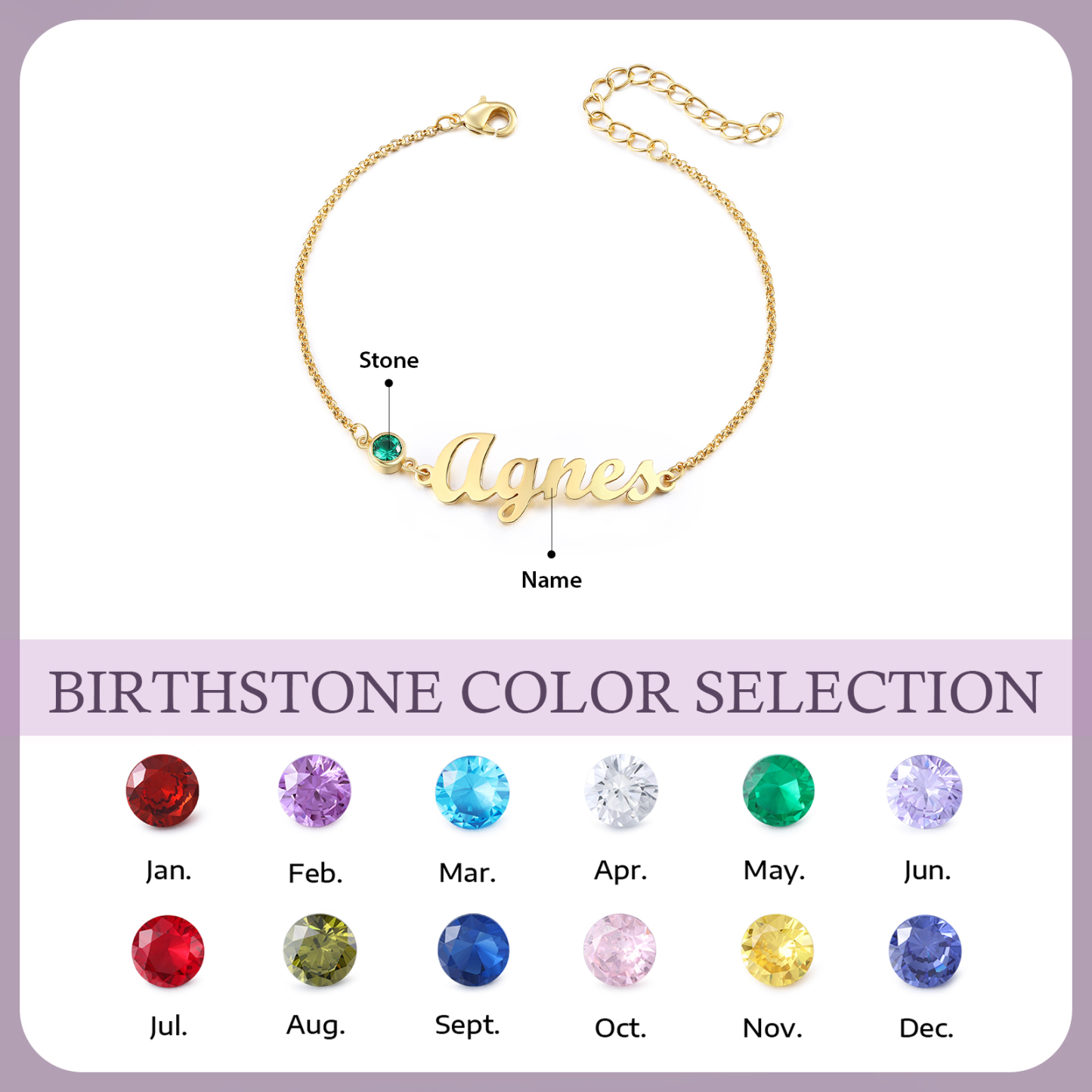 1 Name & 1 Birthstone - Personalized Birthstone Beautiful Gold Color Bracelet Gift for Her | Lorajewel