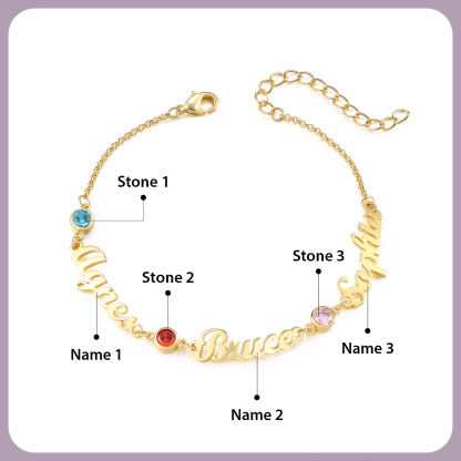 3 Names & 3 Birthstones - Personalized Birthstone Beautiful Gold Color Bracelet Gift for Her | Lorajewel