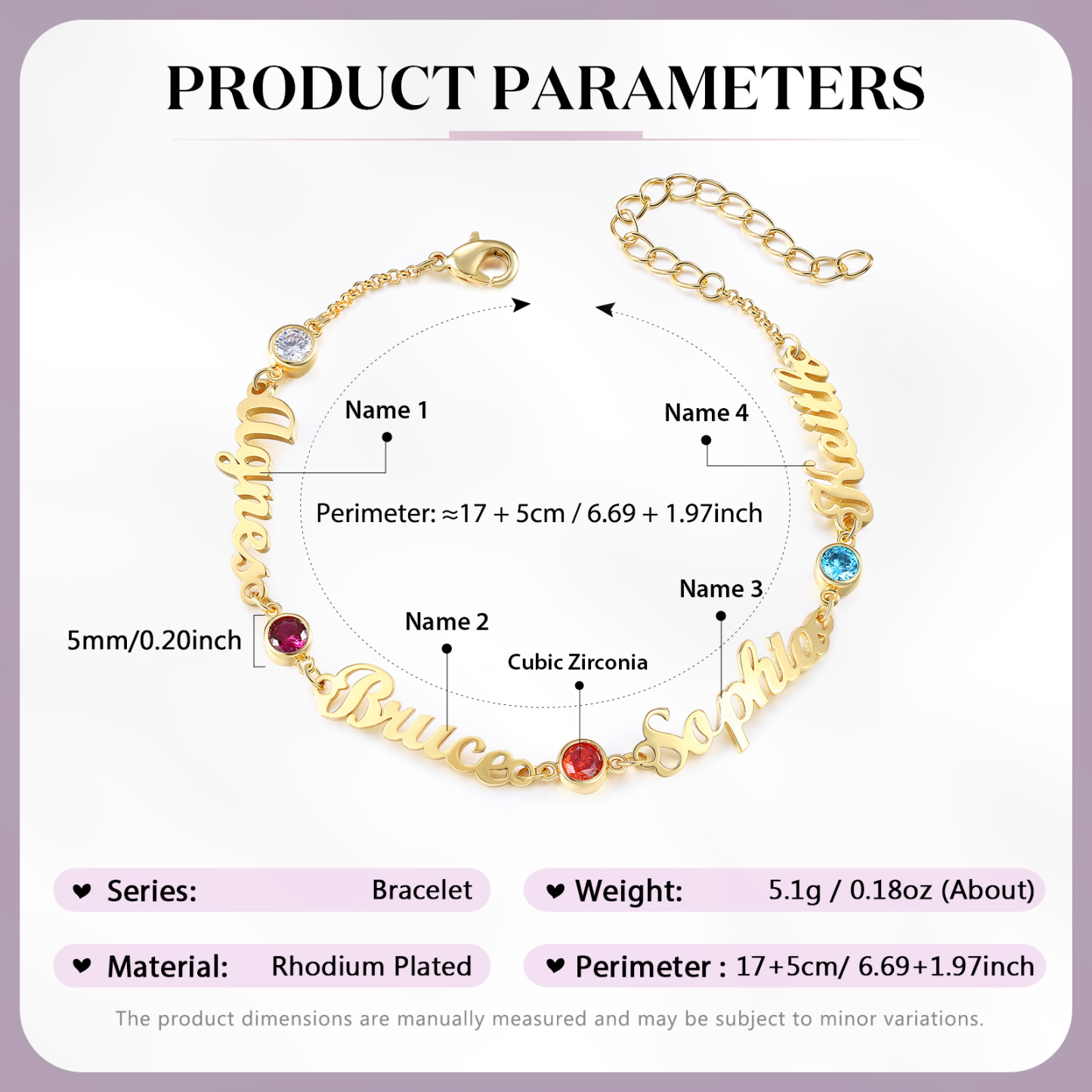 4 Names & 4 Birthstones - Personalized Birthstone Beautiful Gold Color Bracelet Gift for Her | Lorajewel